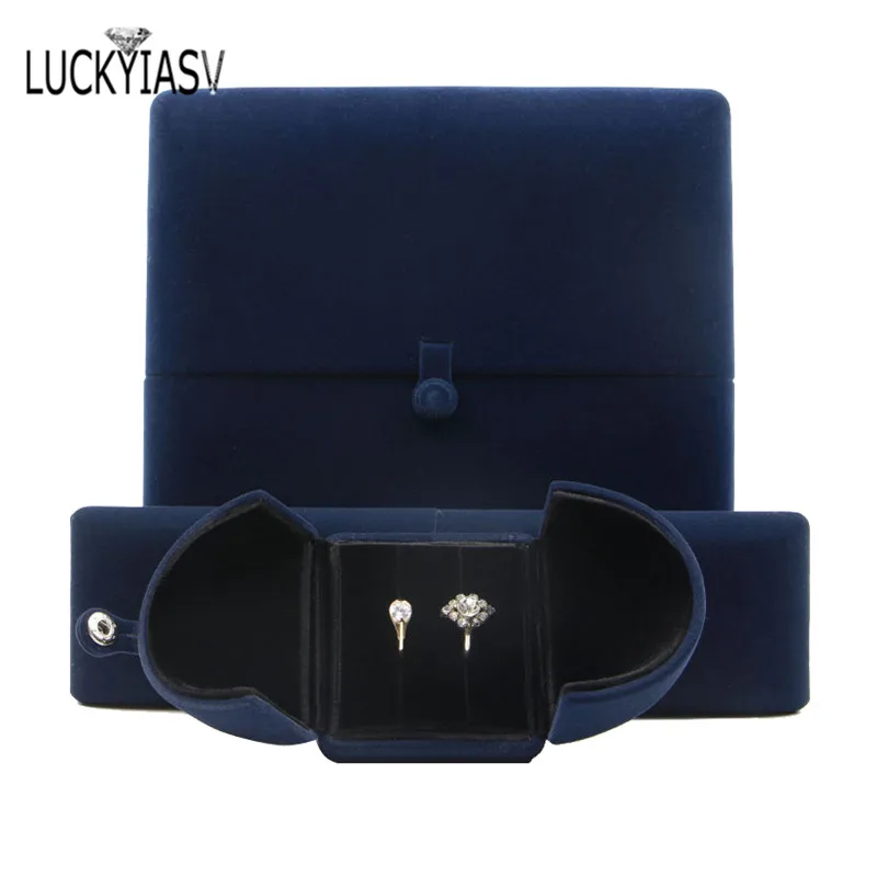 

Jewelry Box Dark Blue Double Open Ring Pendant Earrings Necklace Box Valentine's Day Birthday Surprise Gift Box For Ring Pendant