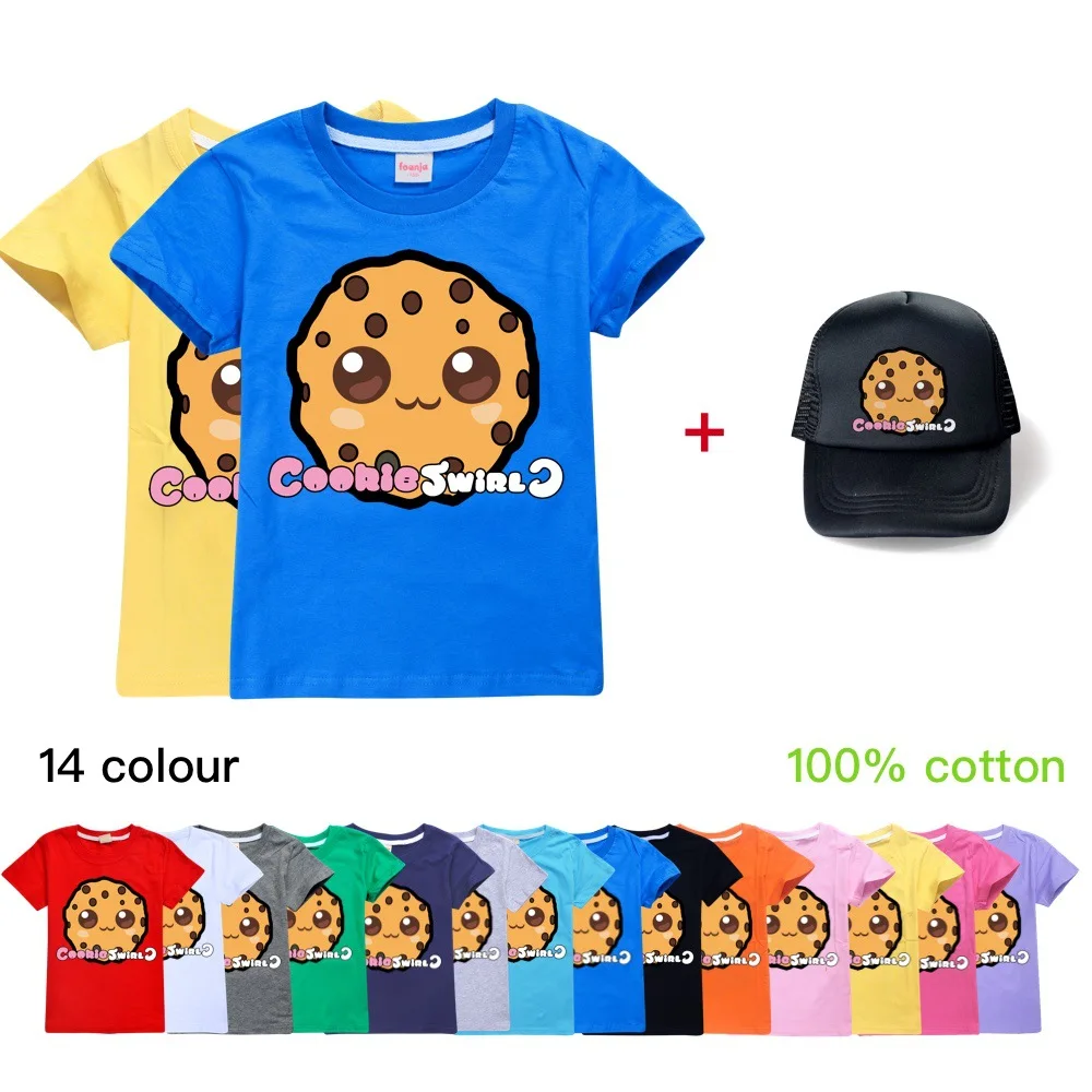 

Summer 2Pcs/set Boys Girls Cotton COOKIE SWIRL C T-shirts Children Fashion Clothing Tops Casual Tees Kids Clothes+sunhat