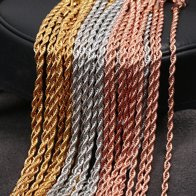 Precio al por mayor, collar de cadena de oro rosa chapado en acero inoxidable de 3MM, joyería de moda para hombres y mujeres, collar de eslabones de Color negro