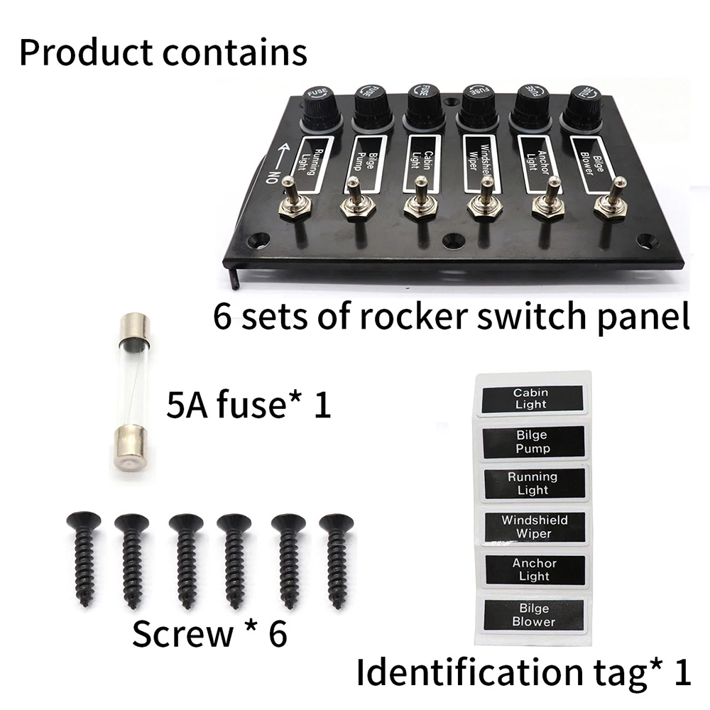 6 Gang Car Switch Panel for Car Marine Ship Caravan RV Label Stickers With Fuse Protection ON/OFF Rocker Toggle DC12/24V