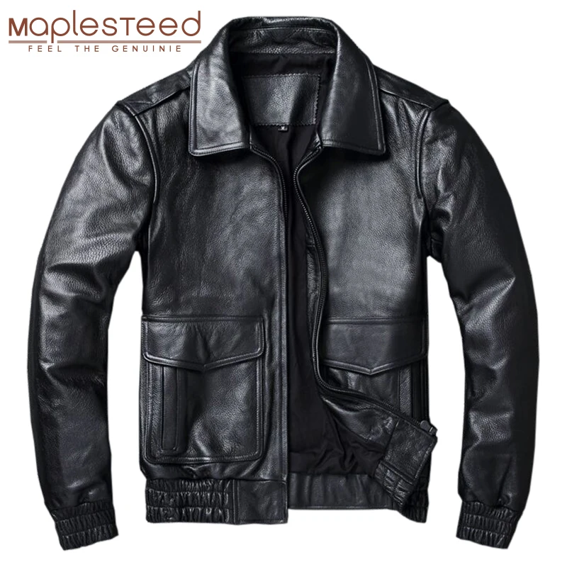 Plus Size 8XL Leather Jacket Men Flight Jacket 100% Cowhide Black