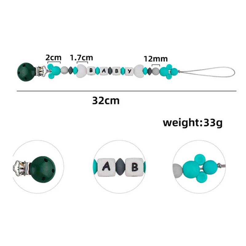맞춤형 수제 실리콘 글자 비즈 젖꼭지 클립 체인, 맞춤형 이름, 아기 치발기 거치대 팔찌, 씹는 간호 선물, 신제품