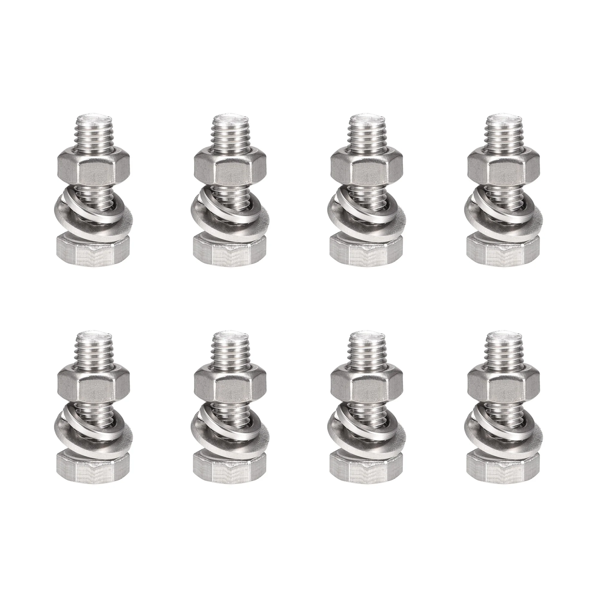 

8Sets M10x30mm Hex Head Screws Bolts Nuts Flat & Lock Washers Kits 304 Stainless Steel Fully Thread Hexagon Bolts Fastener Tool