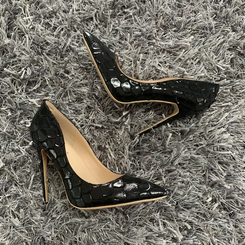 12cm Shoes Sexy Womens Pumps Black High Heel Shoes Pointed Toe Party Dress Stiletto Heels plus size 35-42