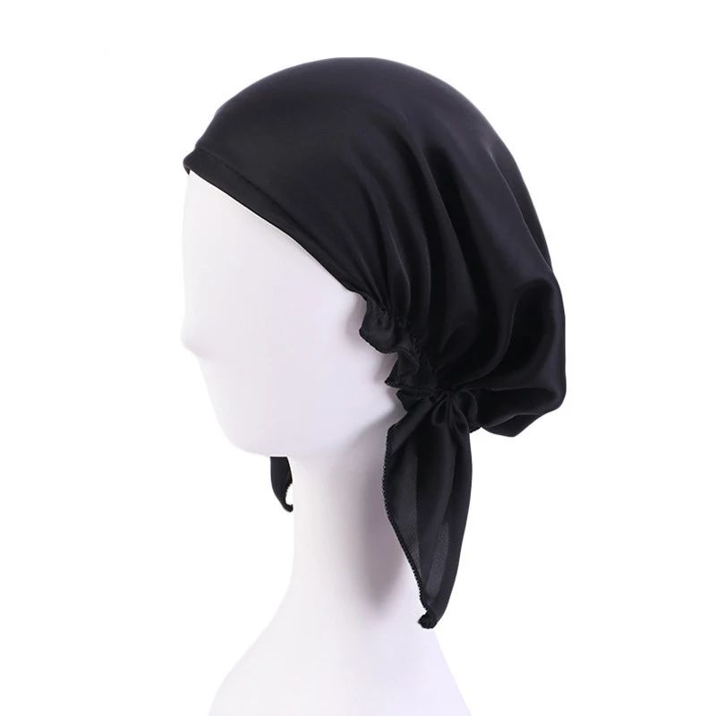 Hijab Women Solid Color Chemo Cap Muslim Ruffle Cancer Hat Beanie Bonnet Scarf Turban Head Wrap Elastic Headwear Hair Loss Hat