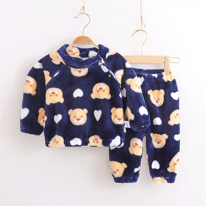 Coral Fleece Kids pijamas Homewear Boys Girls Winter Children Fleece Pajamas Set Warm Flannel Baby Sleepwear Girl Boy