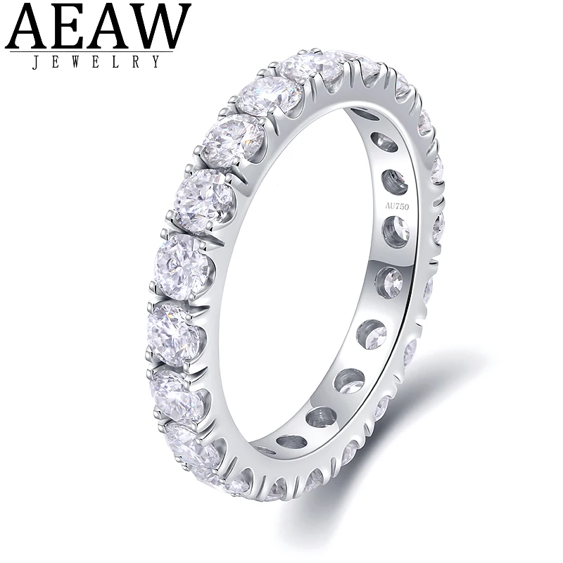 AEAW Solid 14K White Gold Round Lab Grown Diamond CVD HPHT Enternity Full Diamond Band 2.5mm 1.5ctw  DF Color For Women