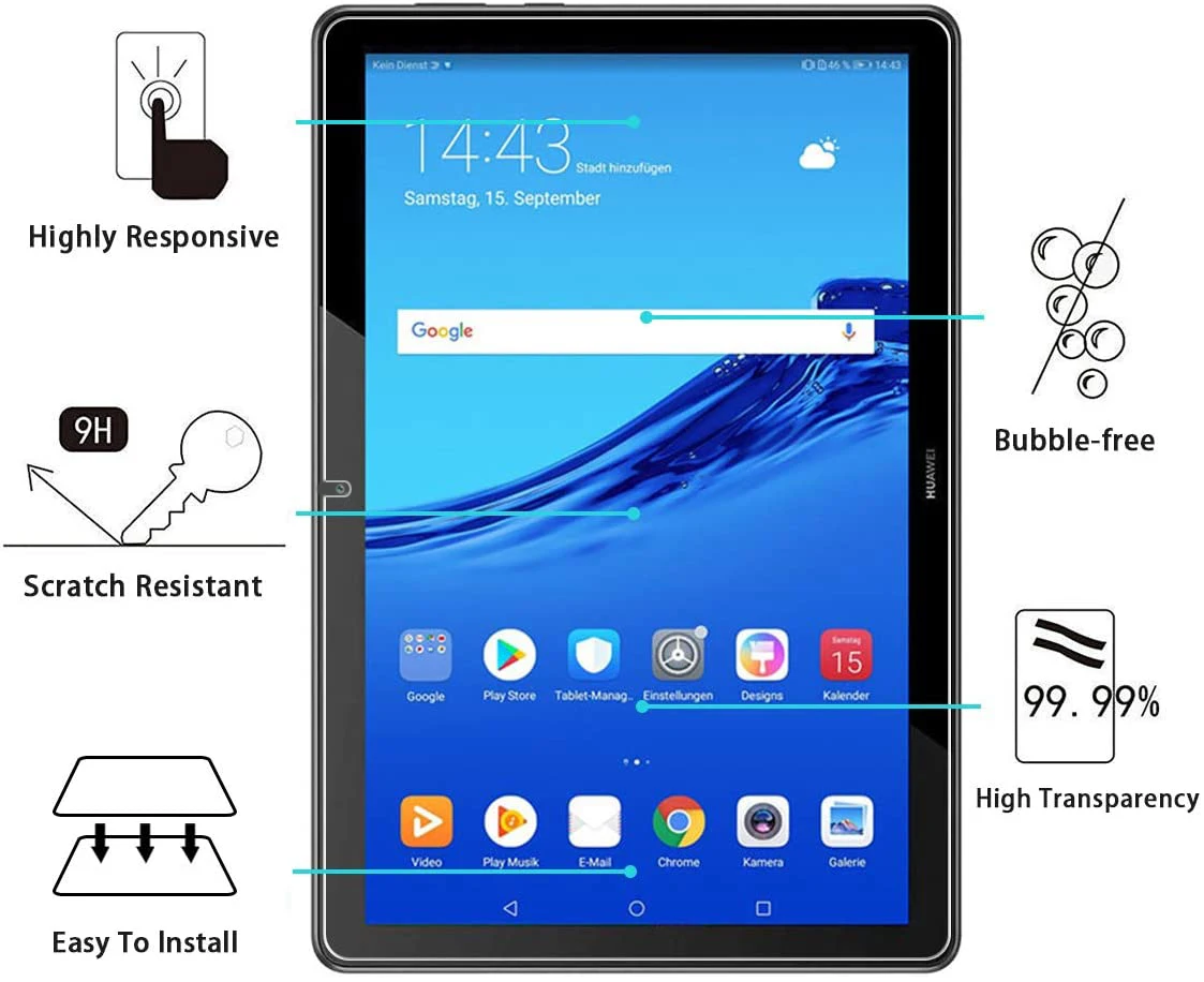 2 Stück Tablet-Displayschutzfolie aus gehärtetem Glas für Huawei MediaPad T5 10 10,1 Zoll Augenschutz aus gehärtetem Film