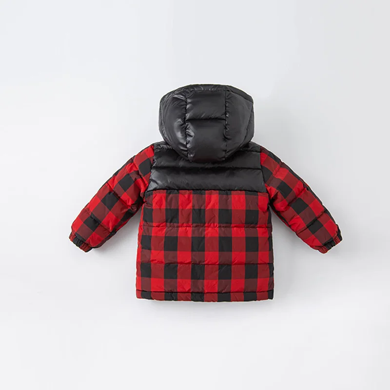 DB19816 dave bella winter baby boys fashion plaid hooded down coat children 90% white duck down padded kids boy jacket