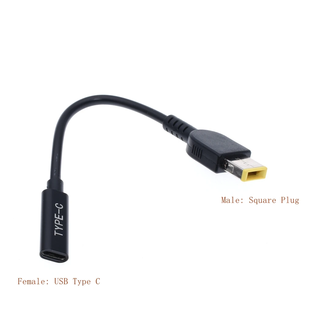 Laptop DC Power Adapter Connector Plug Converter Cable Cord USB Type C Female to Square Plug Charger for Lenovo T460s E470 T450