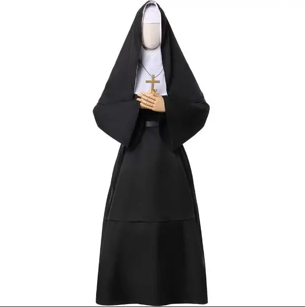 

Nun Cosplay Cloth Vintage Christ Black Women Robe