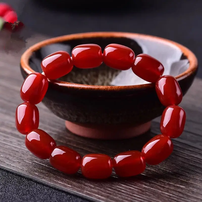 

Natural Red Agate Bracelet Simple Personality Barrel Beads Bracelets for Men and Women's Birthday Jewelry