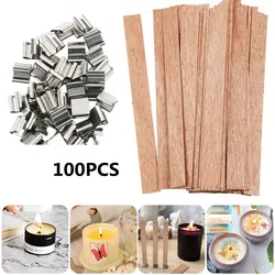 Wysokiej jakości100pcs naturalna świeca drewniana knoty z Sustainer Tab świeca DIY akcesoria do rękodzieła Soy Parffin wosk knot Melt Burner