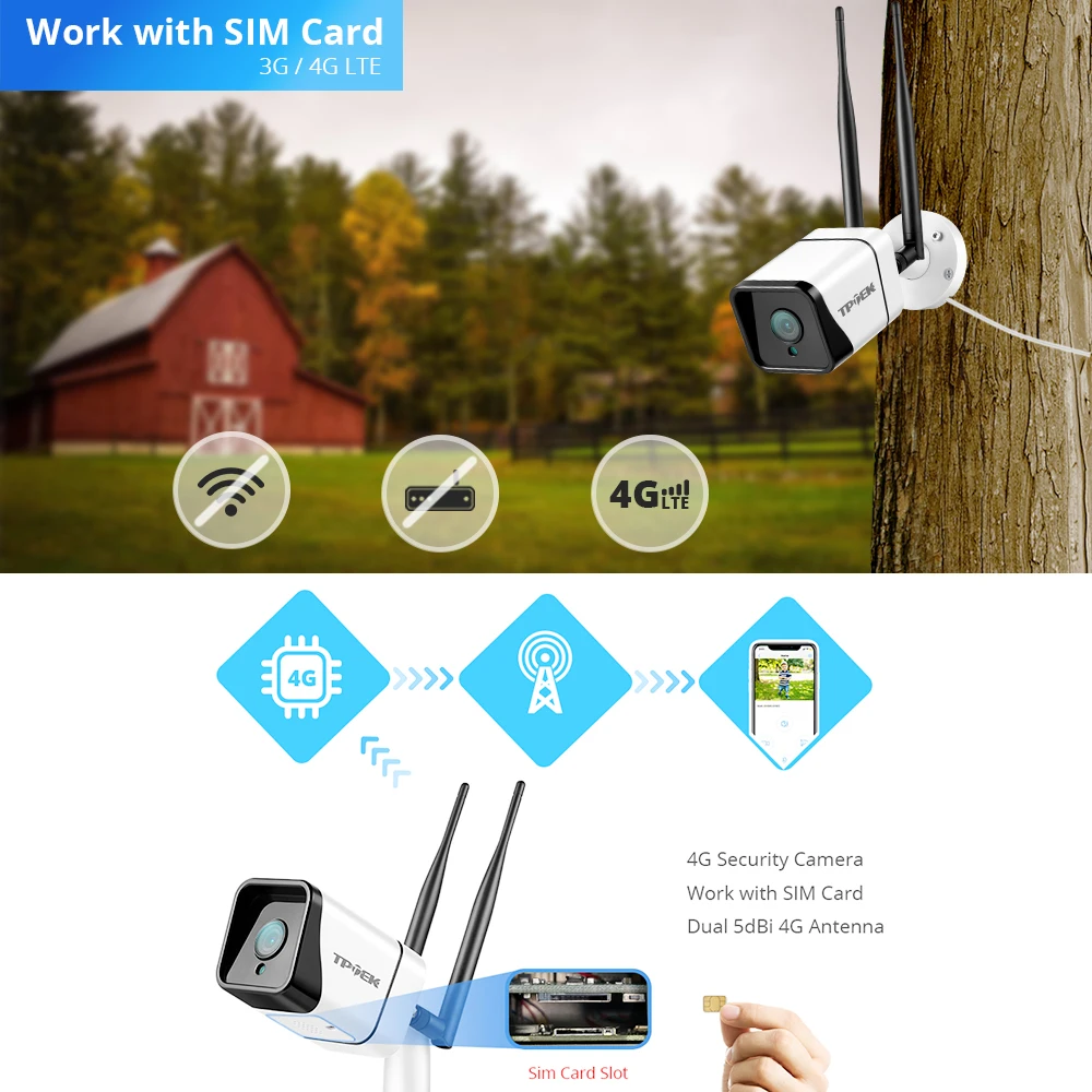 5MP 4G SIM Card IP Camera 4G Surveillance Outdoor Home Security Protection Camera 1080P GSM Two Way Audio 3G CamHi Camara Cam