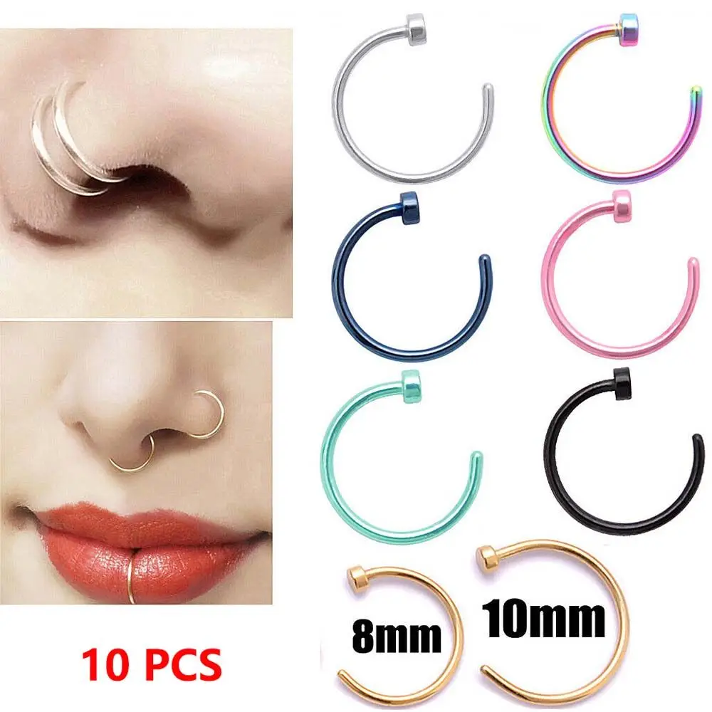 Fashion 10 Pcs For Women C Shape Hoop Circular Stud Earrings Body Piercing Jewelry Lip Rings Nose Rings
