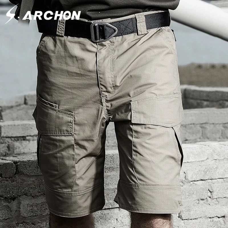 Men Summer Military Camouflage Cargo Shorts Men Casual Multi Pocket Waterproof Cotton Shorts Ripstop Army Tactical Shorts