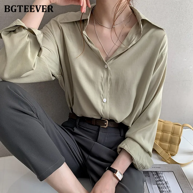 

Повседневные женские рубашки с отложным воротником BGTEEVER, Осень-зима 2021, новая модная однобортная женская блузка с длинным рукавом, топы