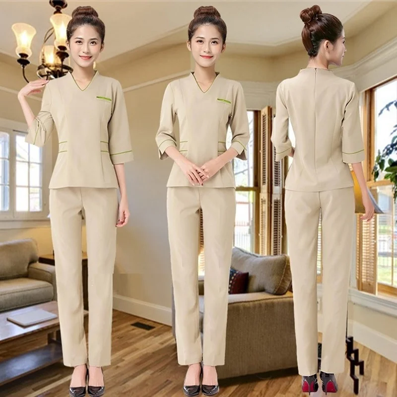 Spa Uniforms Women Workwear Beauty Clothing Beautician Scrubs Work Clothes Beauty Salon Tattoo Artist Uniform 2Pcs Set DD2623