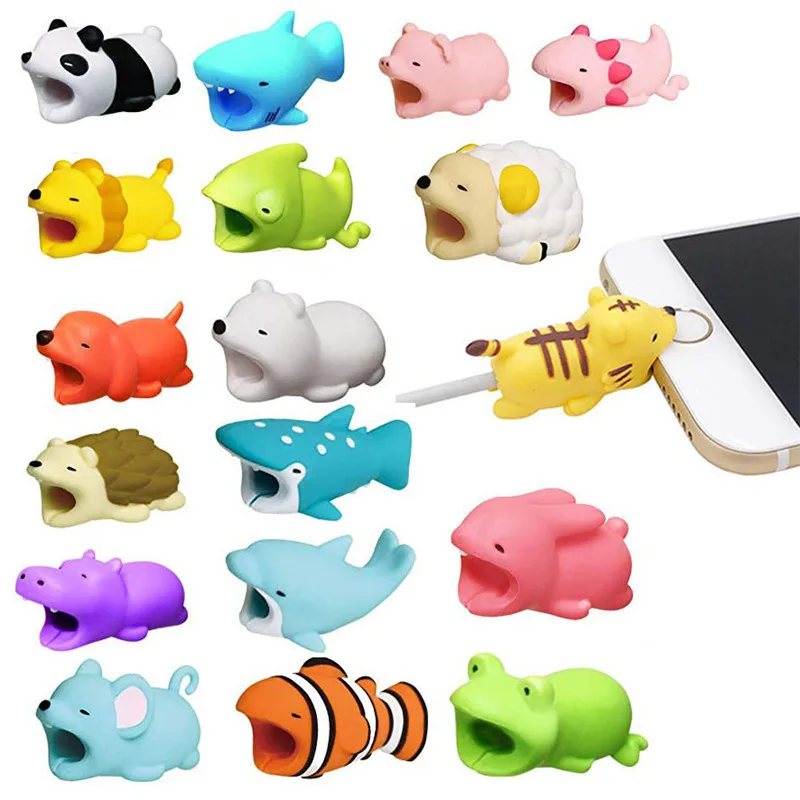 10Pcs Cute Bite Cartoon Animal Cable Protector Cord Wire Protection Mini Charging Cable Winder Organizer Management