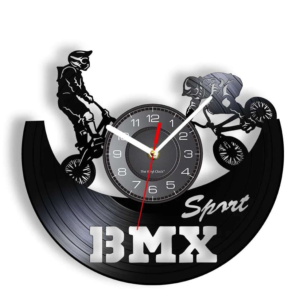 BMX Sport Vinyl LP Record Wall Clock Bicycling Professional Cyclist Watches For Boys Room Decor Freestyle Biking Rider Gift