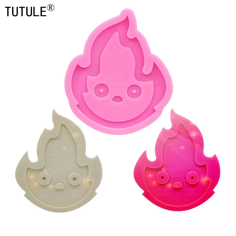 Błyszczący DIY Calcifer silikonowy wytrząsarka do żywicy sprite sadza forma z gliny polimerowej breloki UV i żywica epoksydowa formy Kawaii