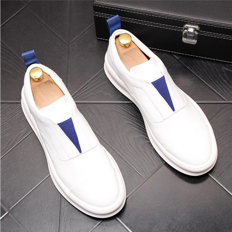 British style white shoes for men fashion streetwear flats platform shoe breathable genuine leather loafers city boy sneakers