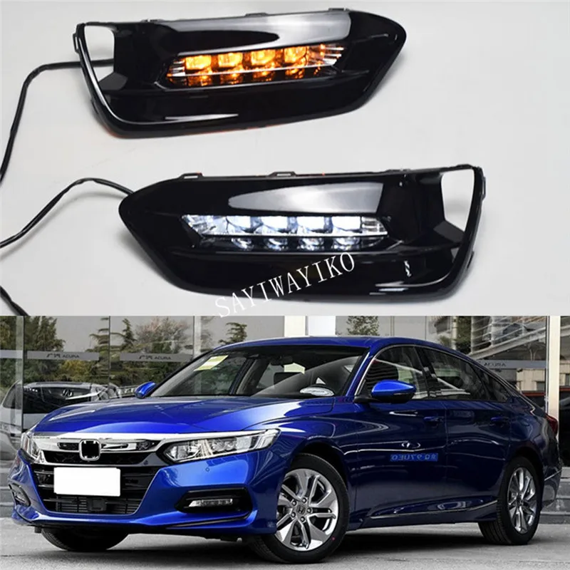 2Pcs LED DRL Daytime Running Light fog lamp Driving lights Yellow Turn Signal Lamp For Honda Accord 10th 2018 2019