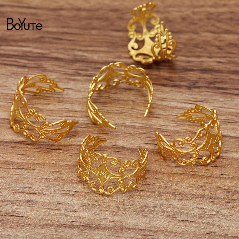 BoYuTe (50 Pieces/Lot) 18*15MM Metal Brass Filigree Ring Base Adjustable Ring Setting Diy Hand Made Jewelry Accessories