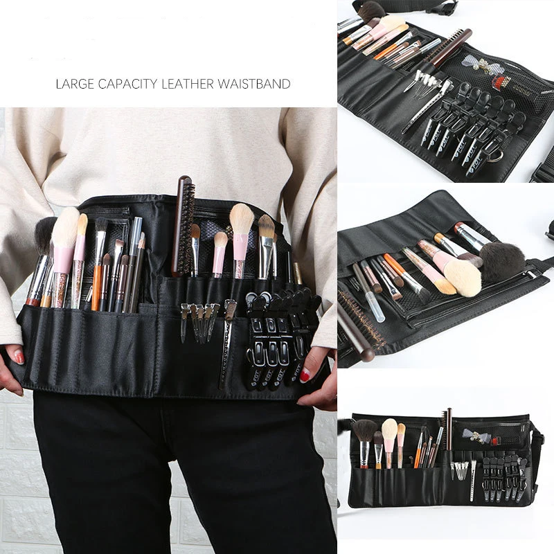 Makeup Brush Belt Waist Bag Professional Women Large Capacity Leather Artist Beautician Tools Pack Case