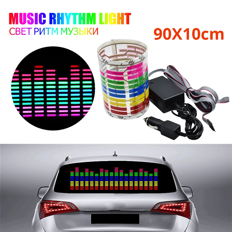 Car LED Sticker Music Rhythm LED Flash Light Lamp Car Rear Windshield Decorative Light Sound Activated Equalizer 12V