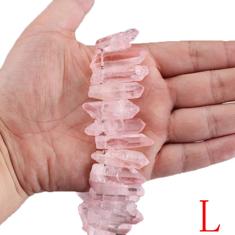 Natural Stone Rose Pink Crystal Quartz Pillar Top Drilled Point Beads 15\