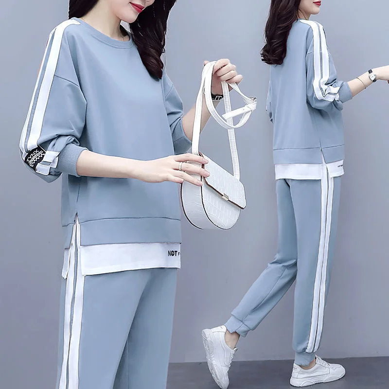 Women's Spring And Autumn New Large Size Sports Suit Clothing Leisure Fashion Elegant Two Piece Set Tops T-shirt Pants For Women