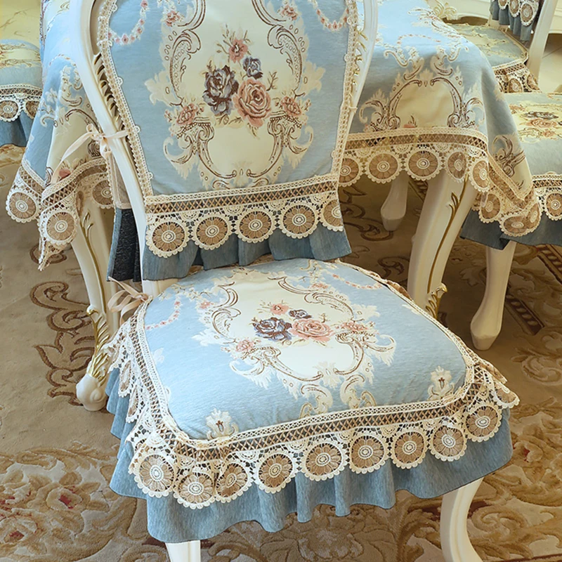 Euro Dining Chair Cover Cushion Set Luxury Lace Dining Chair Cover Household Breathable Non-slip Exquisite Chair Cushion