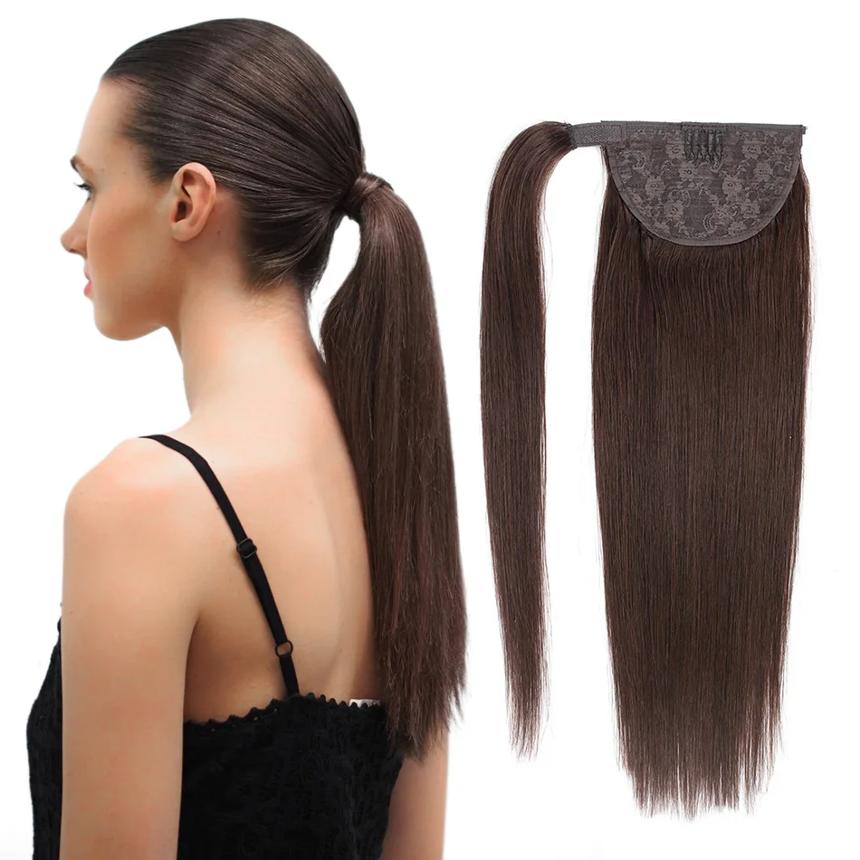 Bhf 100% Menselijk Haar Paardenstaart Braziliaanse Remy Paardenstaart Wrap Around Paardenstaart Pruik 120G Haarstukken Natuurlijke Rechte Staarten