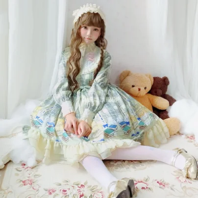 Vestido kawaii gótico lolita op loli, vestido vintage de lolita, con soporte falbala y lazo, estampado victoriano