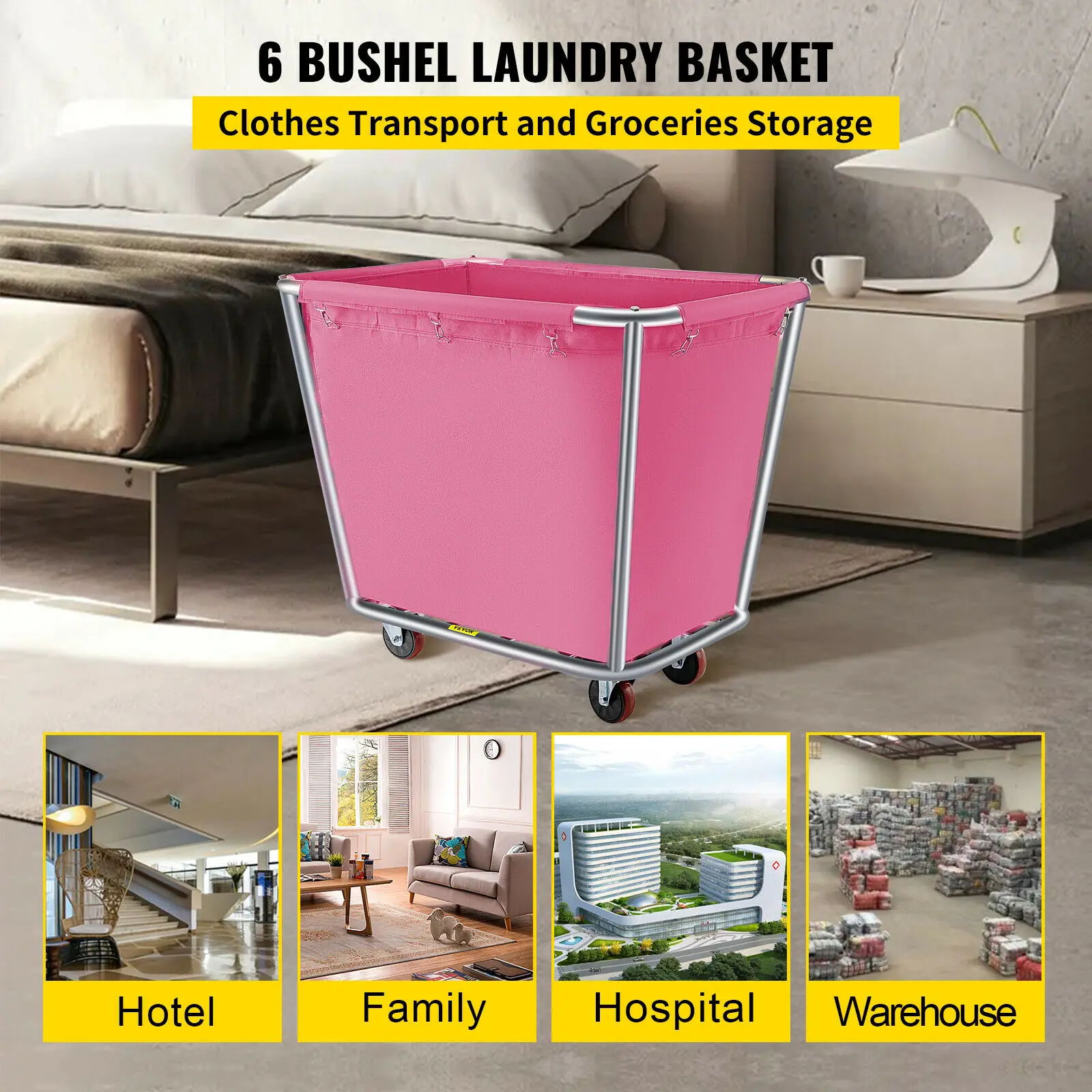 VEVOR-cesta de lona para la colada, carrito impermeable con marco extraíble para interiores, hoteles, casas de huéspedes, centro comercial, 6-18 Bushel