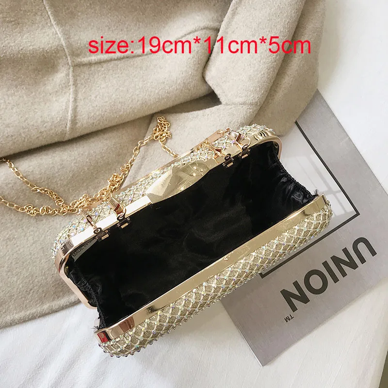 Rhinestone Gold Clutches Purse Women Luxury handbag Elegant Designer Evening Party Bags silver black Diamond shoulder bag FTB340