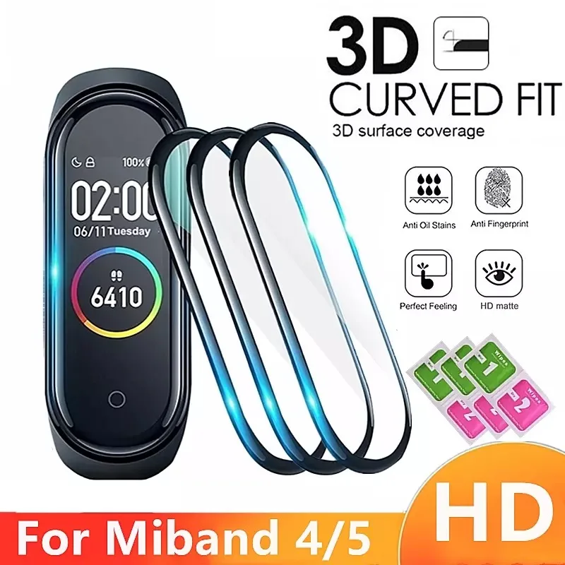 3D Screen Protector Glass For Xiaomi mi band 4 5 6 film strap Smart Watch Full Soft Protective Glass For xiaomi miband4 5 6