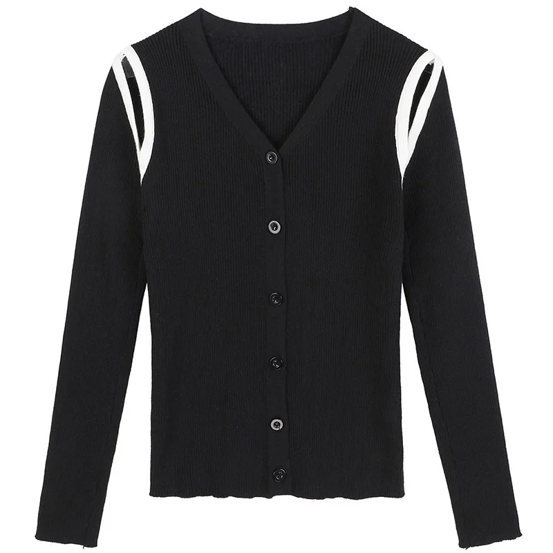 

Knitting Women Sweaters Spring New Designer Hollow Out Slim Thin Sweaters Fashion Solid Color V-Neck Single Breasted Cardigans