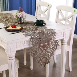 European Style Retro Brown Cloth Handmade Hollow Tablecloth Dining Hall Table Runner Piano Cover Hotel Villa Gorgeous Decoration