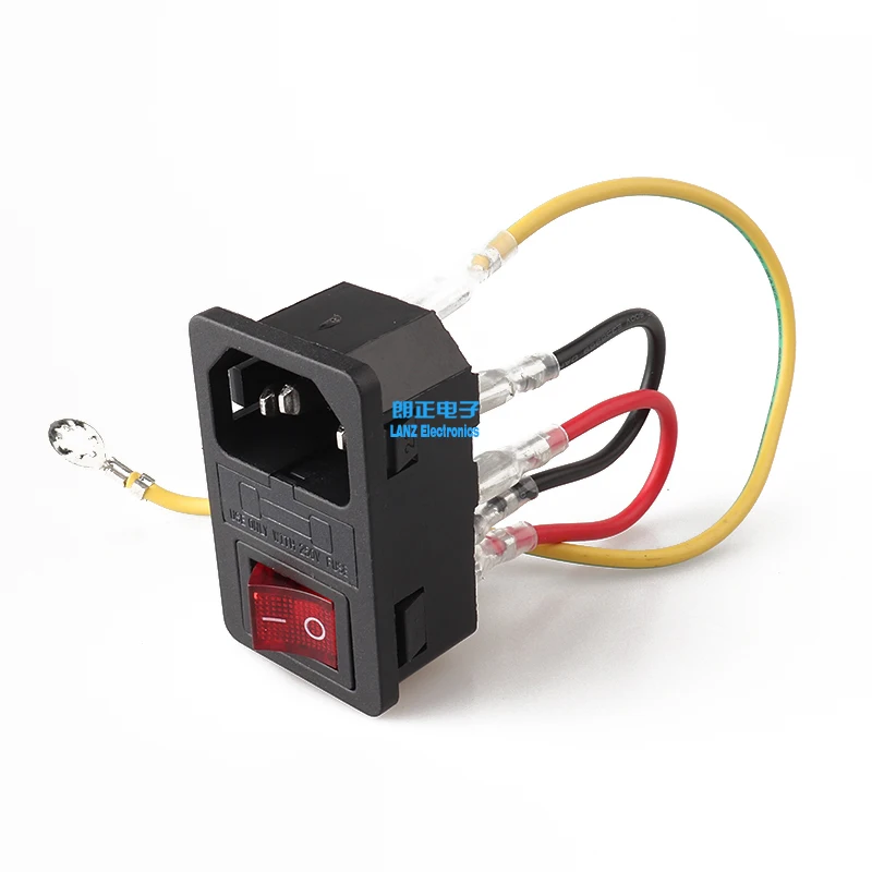 6PCS LZ-14-F3W IEC AC Power Socket C14 Type with Fuse with Rocker Switches with three Cables three-in-one Card Socket
