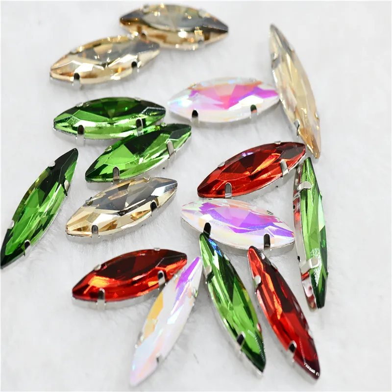 10x35mm Navette stones Christmas style silver claw setting solder for jewelry or dress shoes sew on