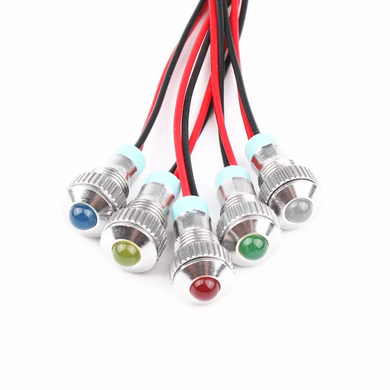 1pcs 8mm Convex head LED Metal Indicator light 8mm waterproof Signal lamp 6V 12V 24V 220v with wire red yellow blue green white