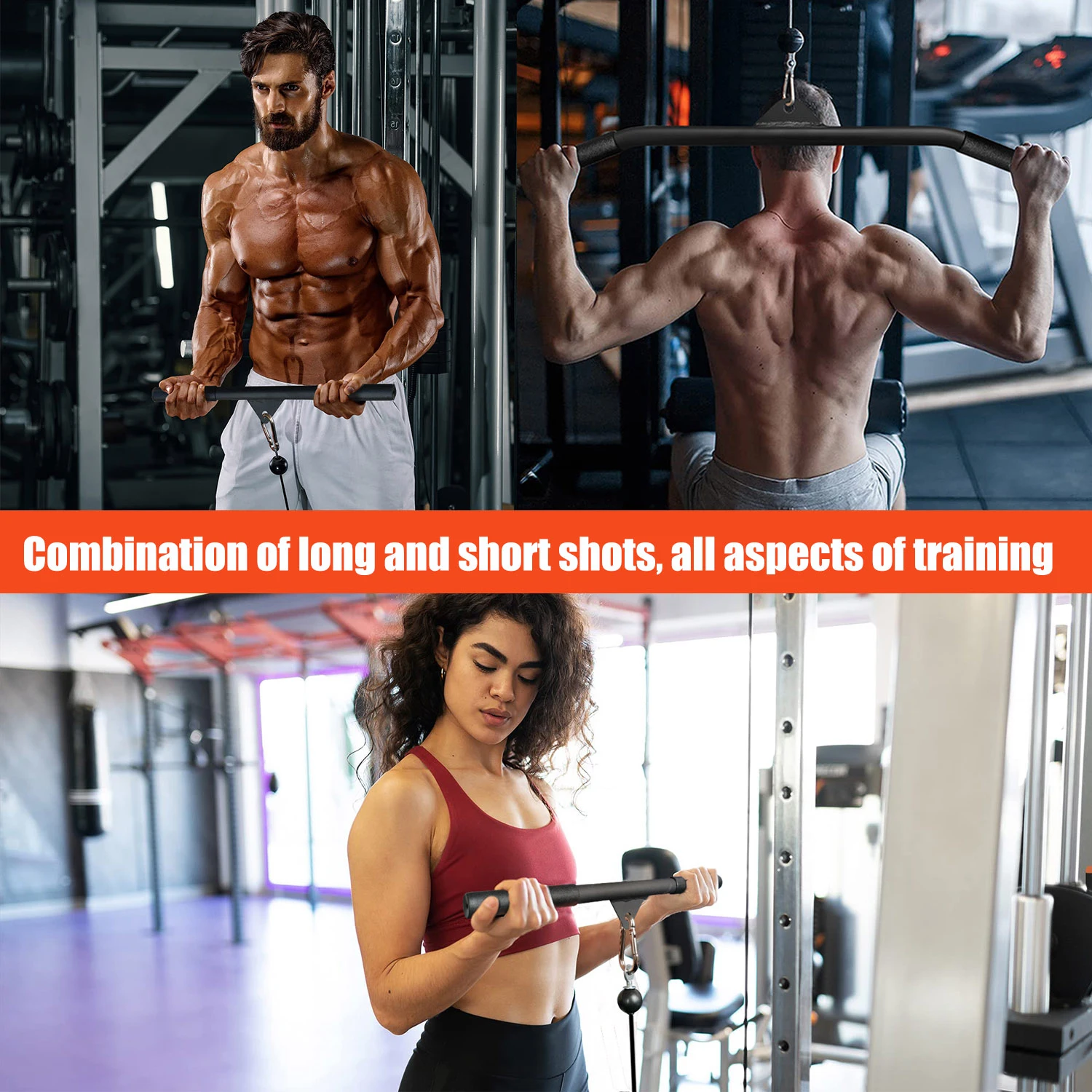 Fitness Pull Down Handle Home Gym Pulley Cable Rowing  Machine Attachment Bicep Triceps Back Blaster Workout Hand Grip Equipment