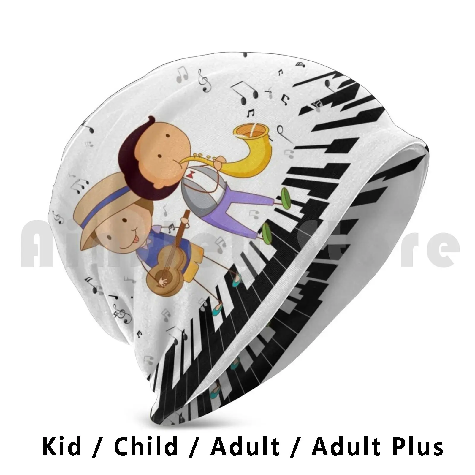 Kids And Music 04 Beanies Pullover Cap Comfortable Music Kids Boy Boys Boy Playing Trumpet Boy Playing Saxophone