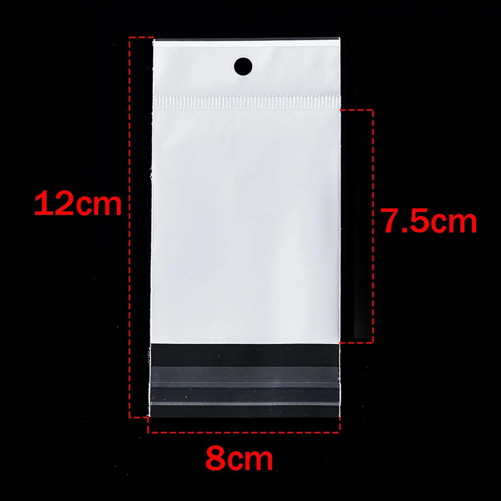 50-100pcs White Seal Bag Plastic Self Adhesive Hang Packaging Transparent Visible Poly Bag for DIY Jewelry Display Retail Pack