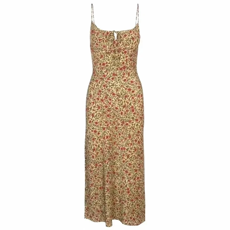 Abito estivo donna Boho abiti cinturino per Spaghetti abito da donna stampa floreale Vintage prendisole abiti stile francese 2021