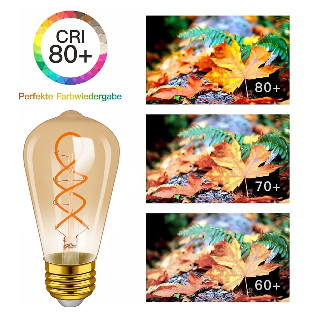 Vintage Edison LED Spiral Filament Light Bulb E27 ST64 4W Amber Warm White Retro Edison Candle Light Bulb 220V Home Decoration