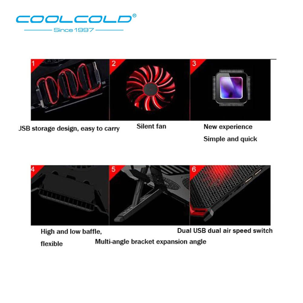 PADS COOLCOLD di Gioco Del Computer Portatile del dispositivo di Raffreddamento Cinque Ventole Schermo A Led 2 USB Muto Del Computer Portatile Notebook Pad Di Raffreddamento Del Basamento Per 12-17 pollici Del Computer Portatile Macbook