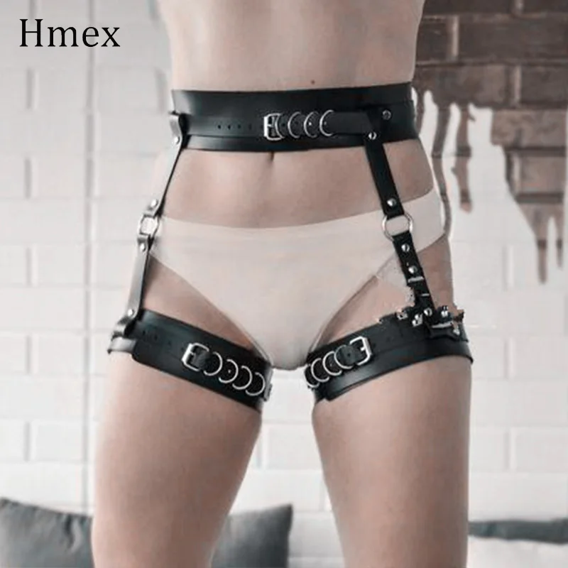 Sexy Harajuku Women Leather Harness Garter Belt Erotic Goth Lingerie Cage Suspender Bondage Cage Fetish Leg Stocking Belt